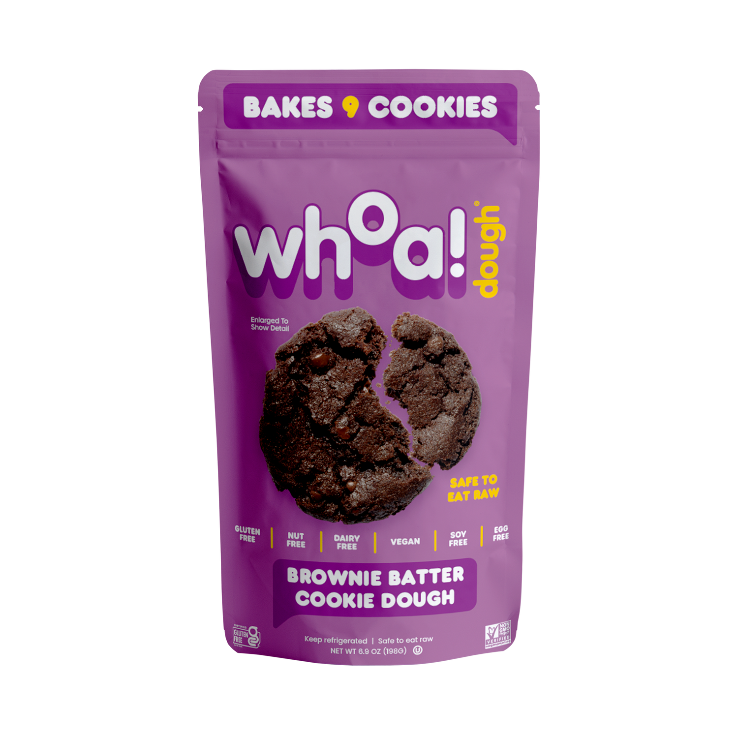 Purple package of whoa! dough brownie batter cookie dough
