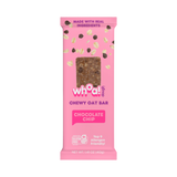 Pink package of a chewy oat bar with chocolate chips